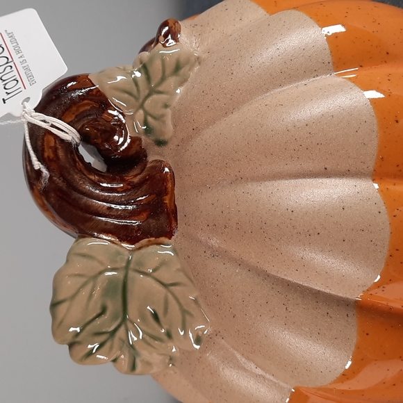 Ceramic Pumpkin Figure Tabletop Decor Fall Harvest Half Glazed Orange Na… - Picture 5 of 6